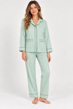 LAKE Poplin Cotton Mint Green Pajama Set Medium